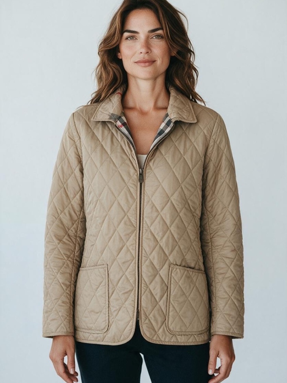 Burberry Quilted Collar Jacket in Khaki - Women's Lightweight Coat